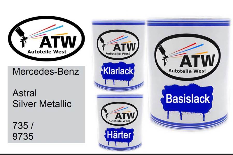 Mercedes-Benz, Astral Silver Metallic, 735 / 9735: 1L Lackdose + 1L Klarlack + 500ml Härter - Set, von ATW Autoteile West.